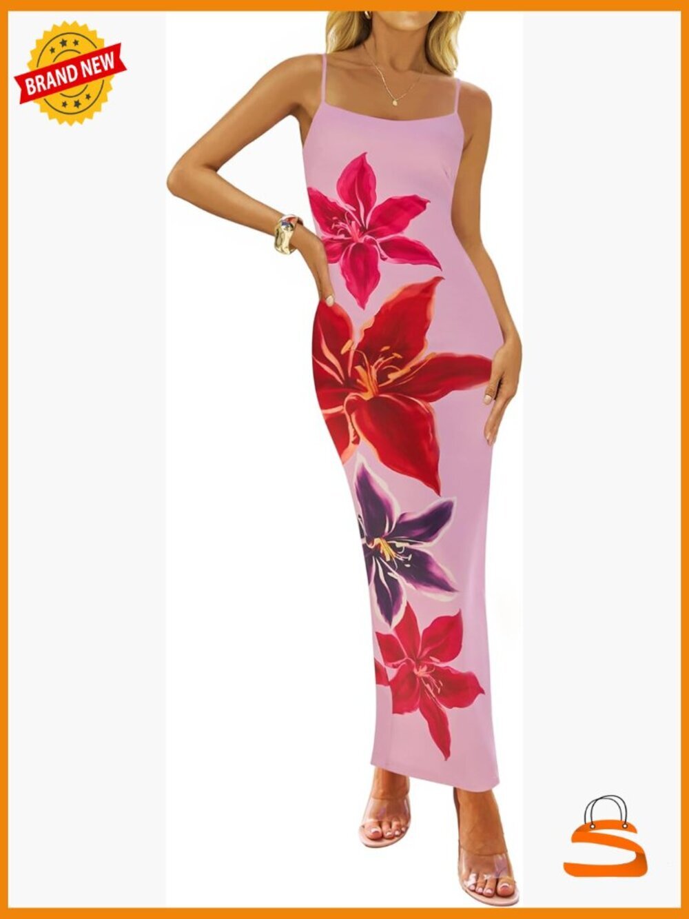 Bodycon Maxi Dress Floral Spaghetti Strap Square Neck Sleeveless Boho
